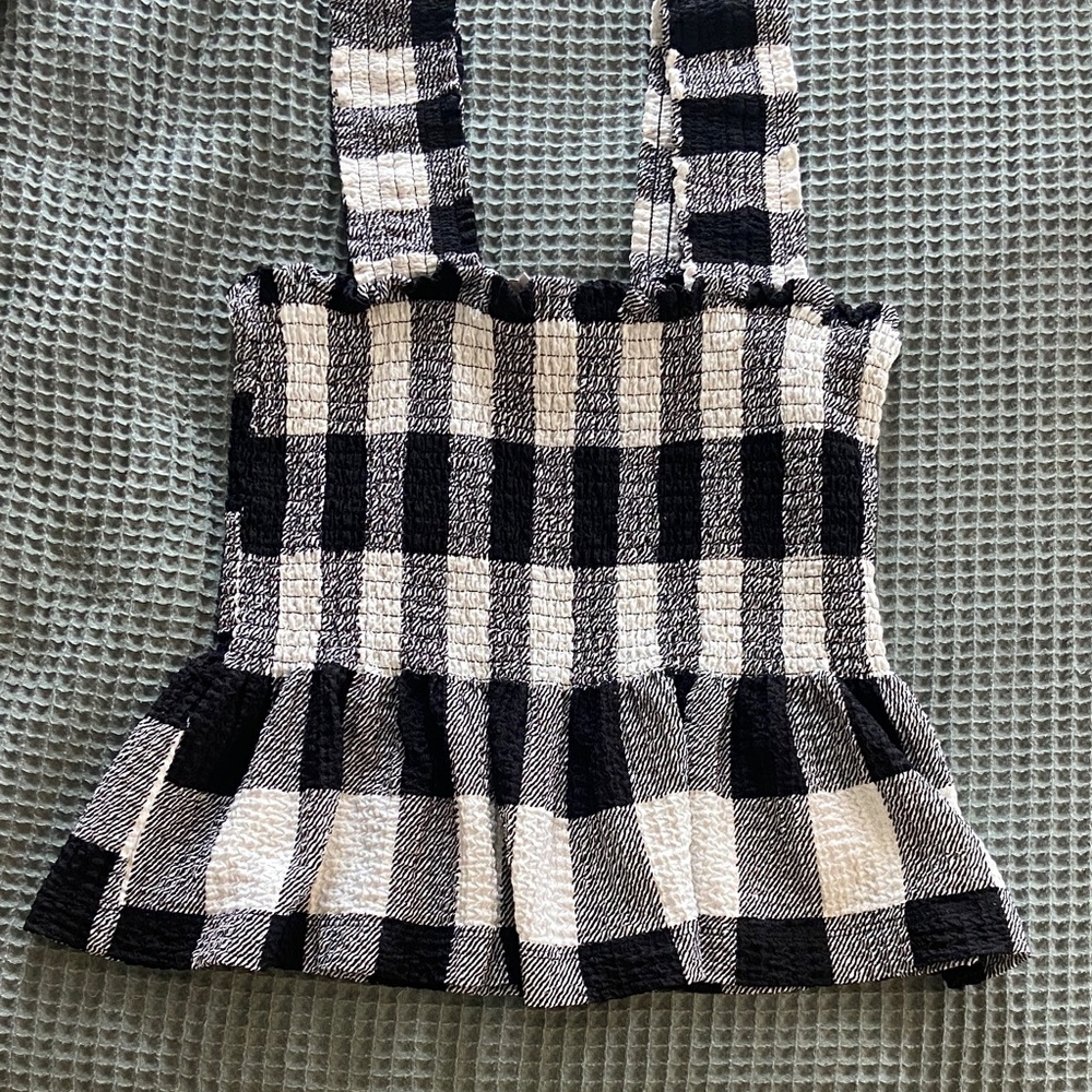 LOFT Sleeveless Peplum Plaid Top, Petite Large
